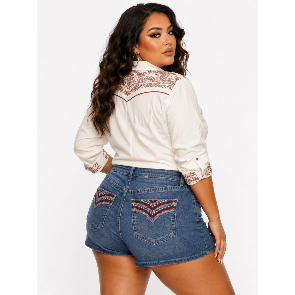 Shyanne Womens Western Denim Shorts Blue‎ Embroidered Star Pockets Size 33